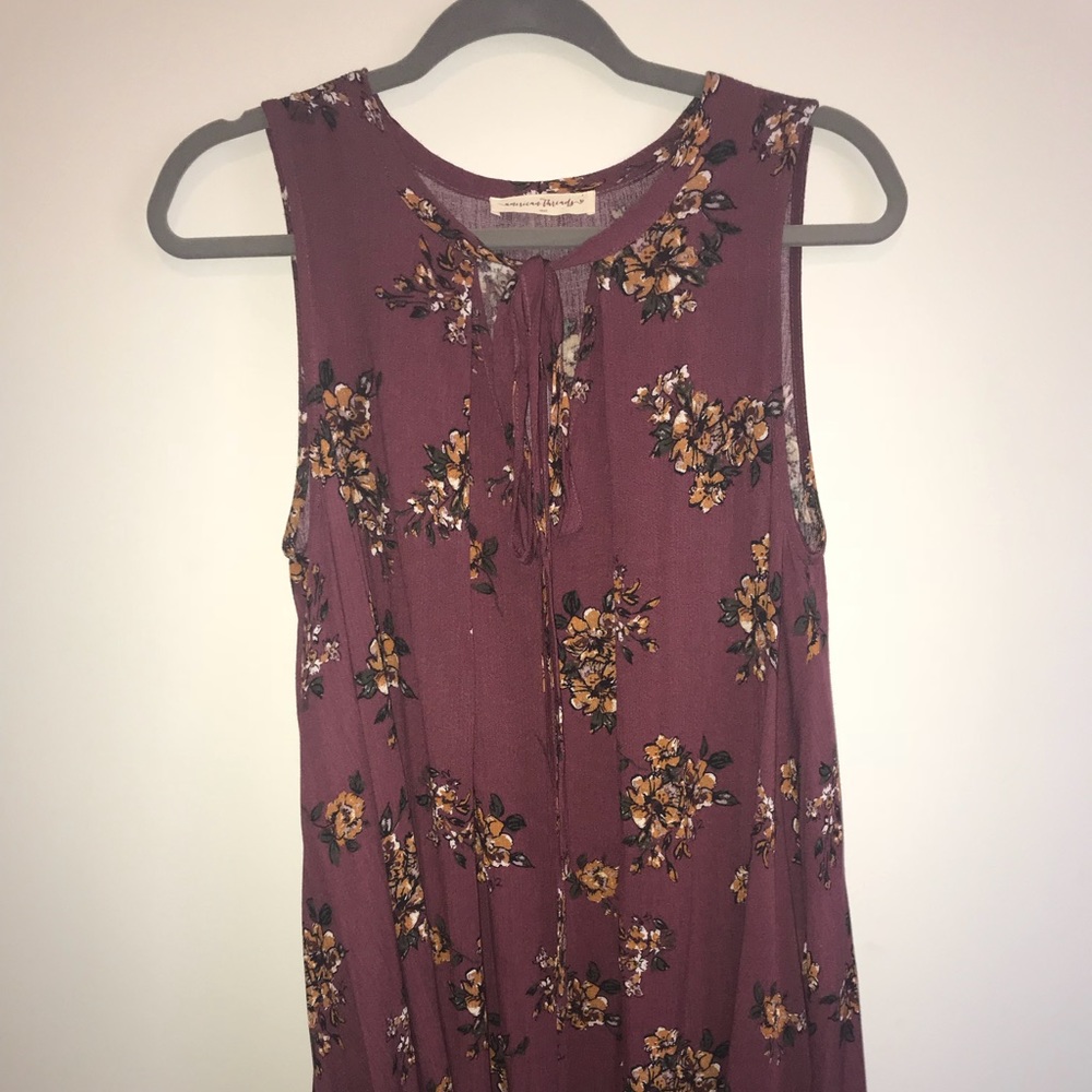 Floral tank top dress with tie in front
